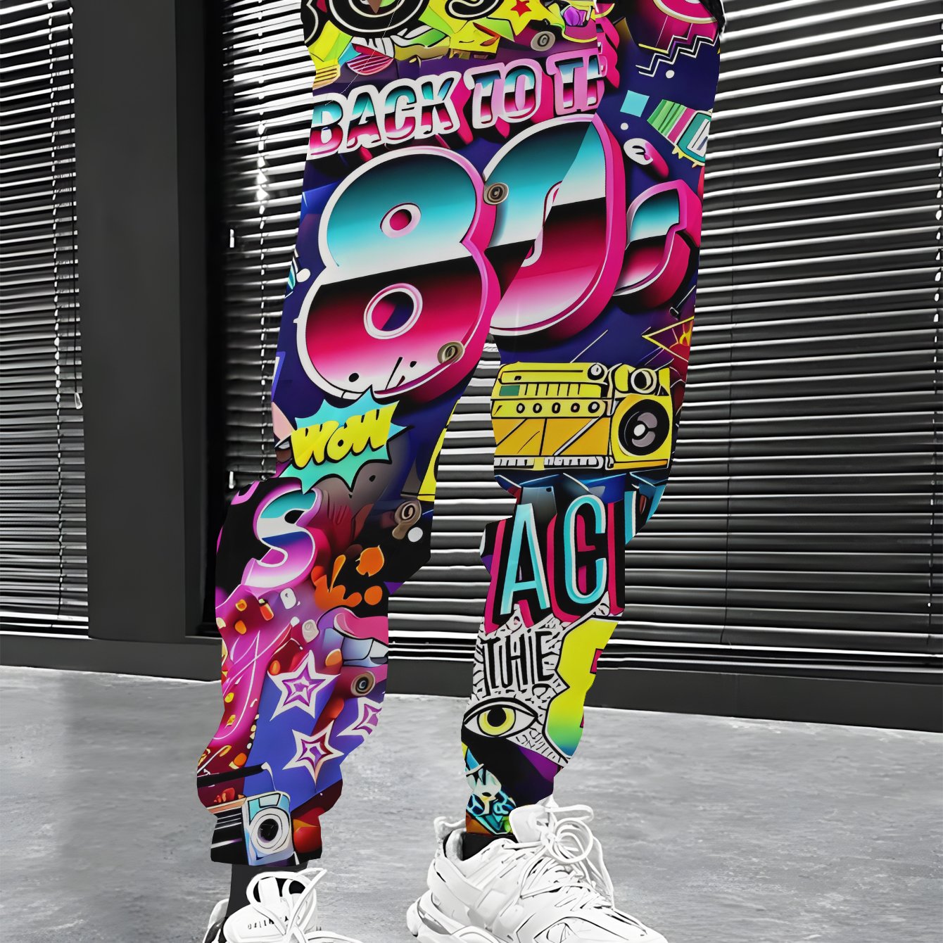 TEMU 80's Retro Style Men's Sweatpants, Athletic Trousers, Fiber Comfortable Breathable Casual Pants, Street Trendy Print Joggers, Machine Washable,