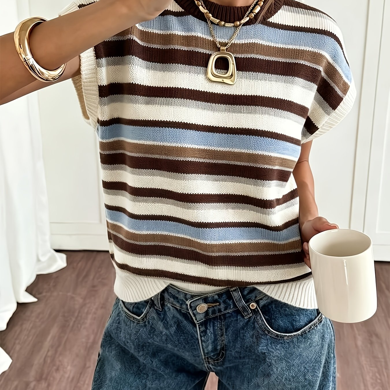 TEMU Summer Women's Striped Color-block Pullover Sweater