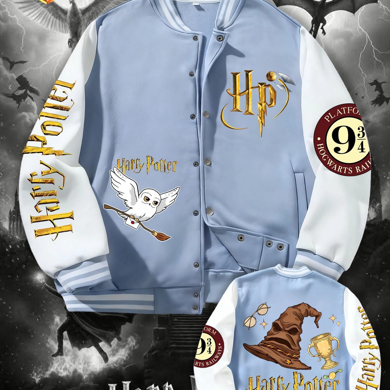 TEMU Officially Licensed Cartoon Designs, "harry Potter" Series Men's Baseball Uniforms, Men's Lightweight Baseball-style Casual Jackets Suitable For
