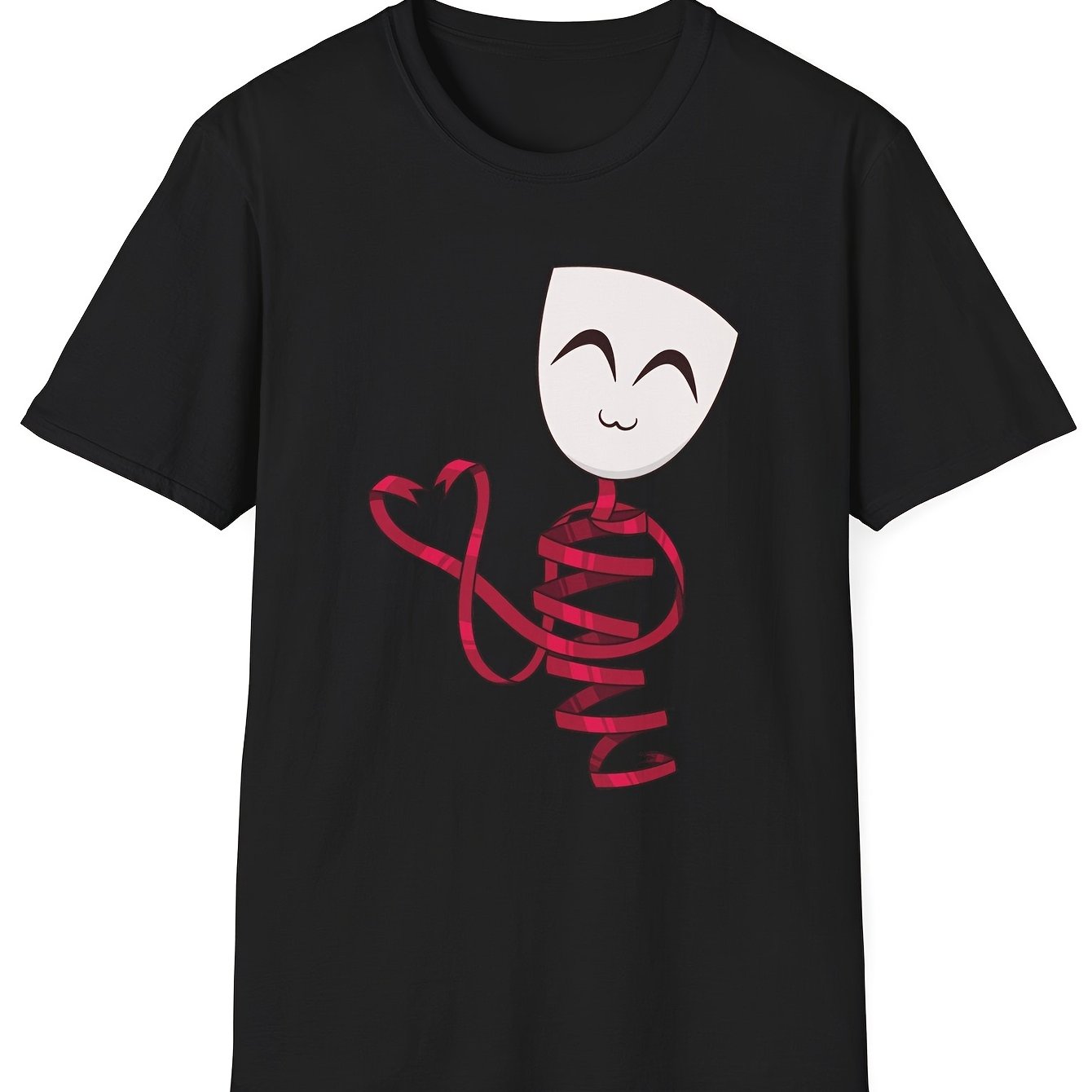 Cute Ribbon Gesture Unisex T-shirt, Colorful Character Inspired Tee, Y2k Graphic Top Solid Men Soft Perfect For Home|outdoor|gifting|work (birthdays|valentine's Day|mother's Day) Size S To 3xl Unisex