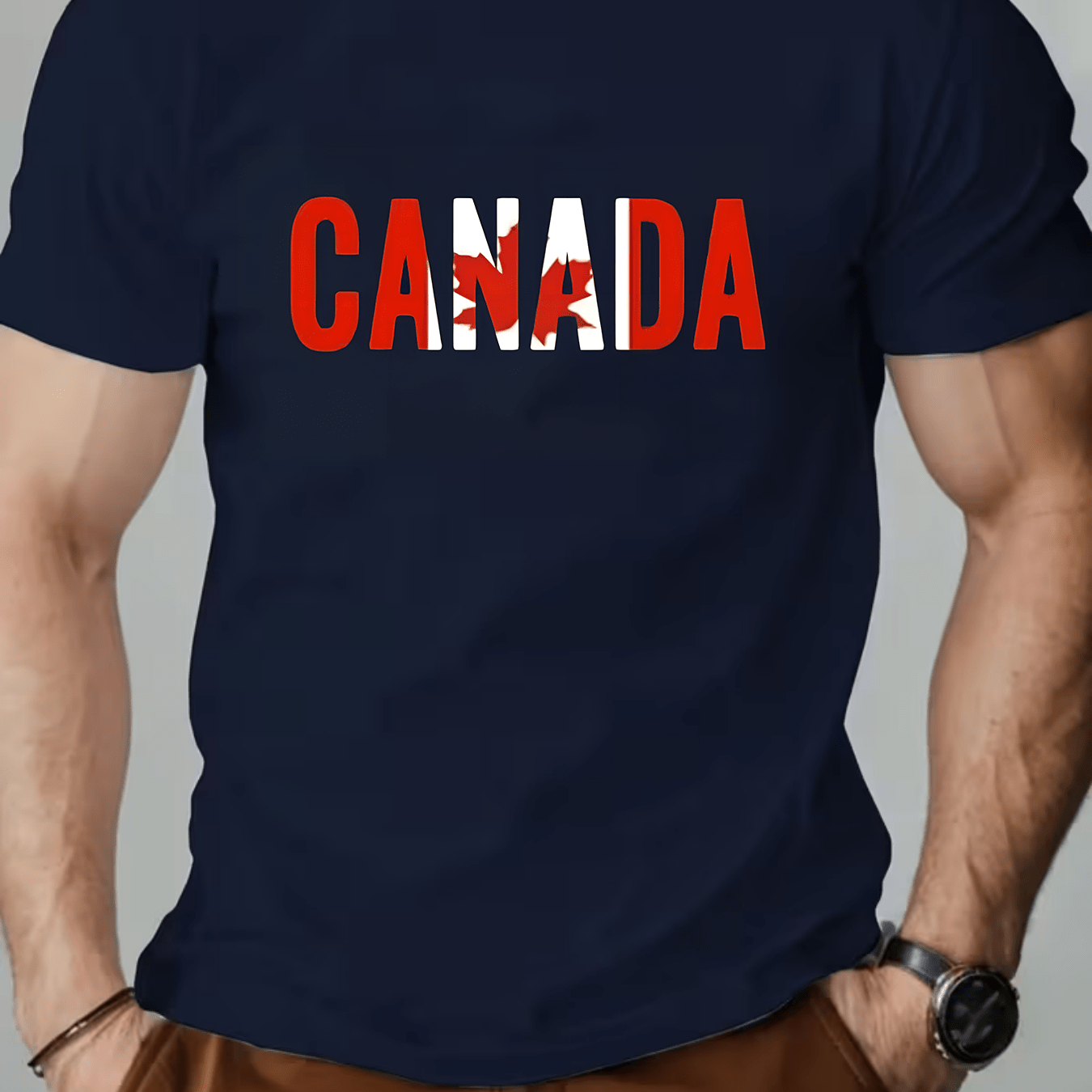 TEMU Men's Leaf & Flag T-shirt - Breathable Summer Casual Round Neck Tee Suitable For Outdoor, Canada-themed Apparel With Iconic Maple Leaf Print,
