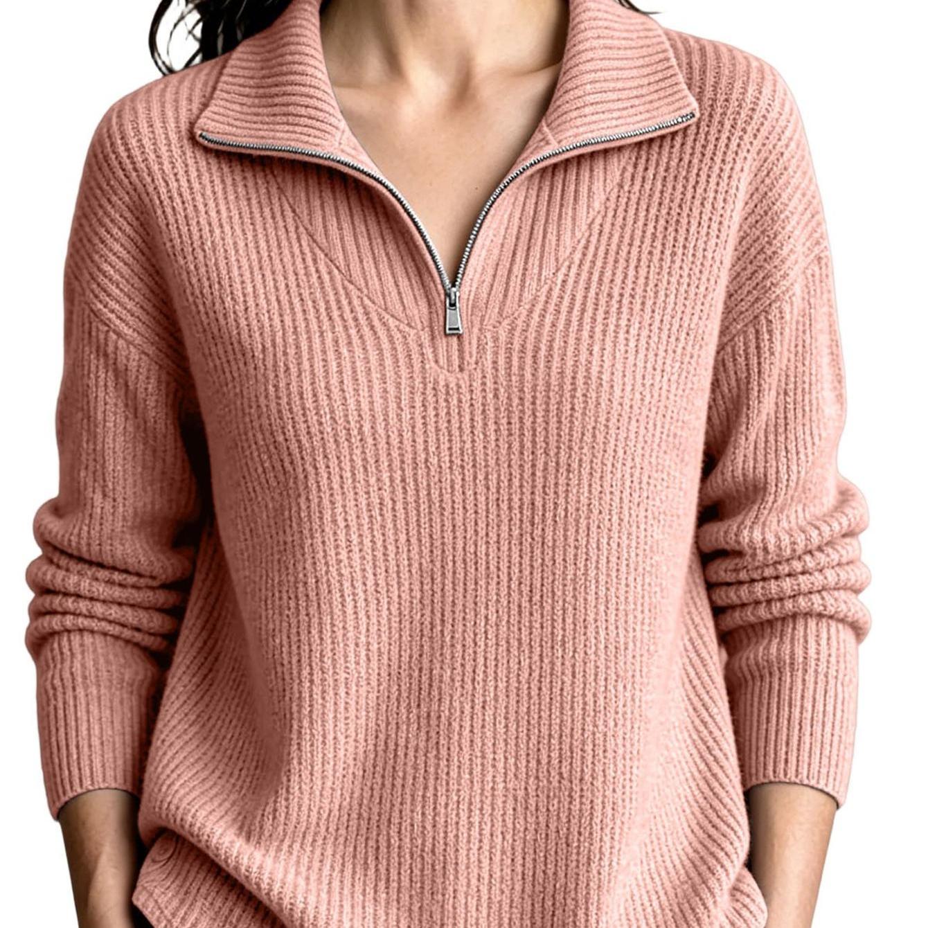 Image of Women's Quarter , Collared Long Sleeve Pullover Casual Fall Winter Blouse