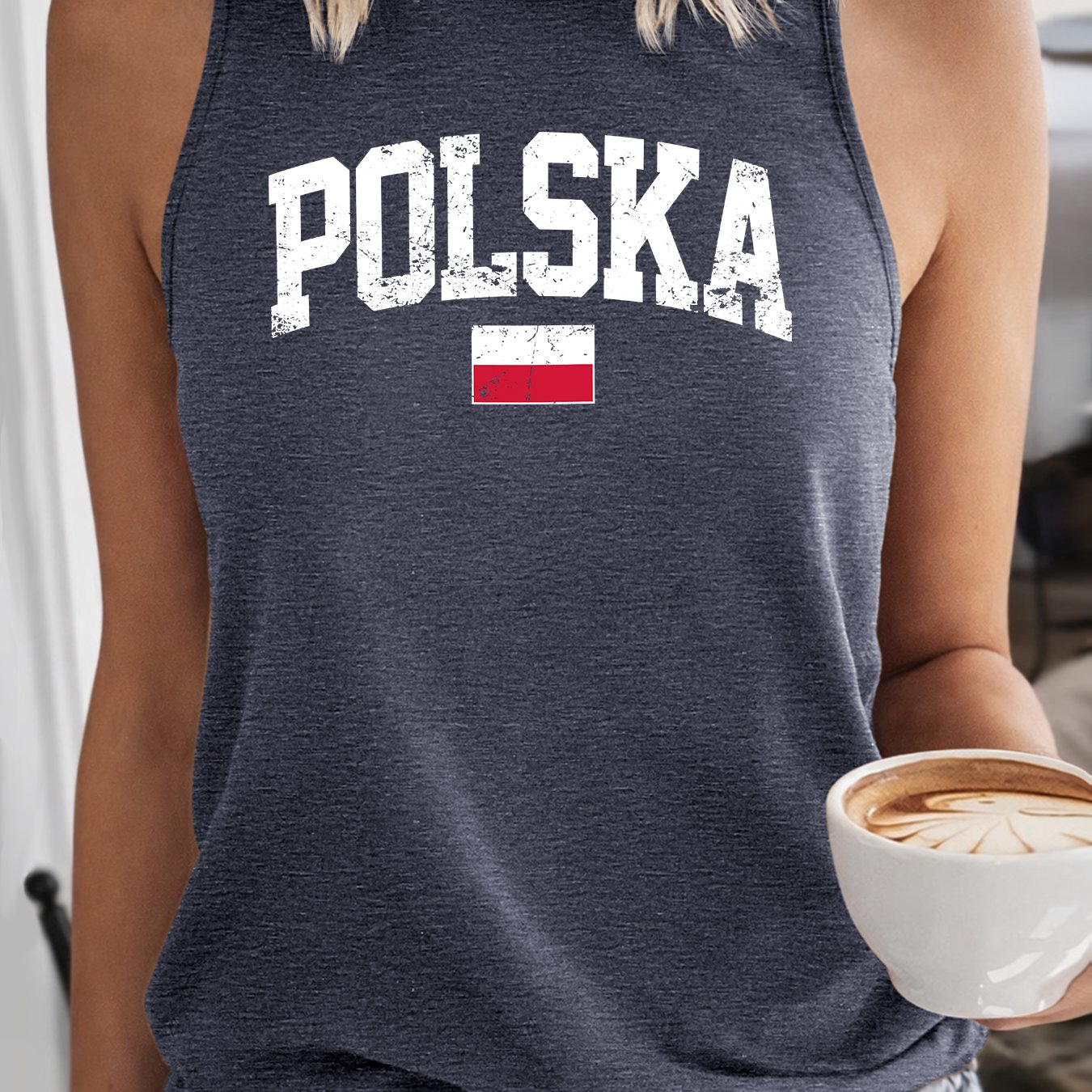 TEMU Women's Summer Sleeveless Vest | Distressed Polish Flag Retro Printed Vest | Patriotic Love For Homeland Polish Local Sentiment Character