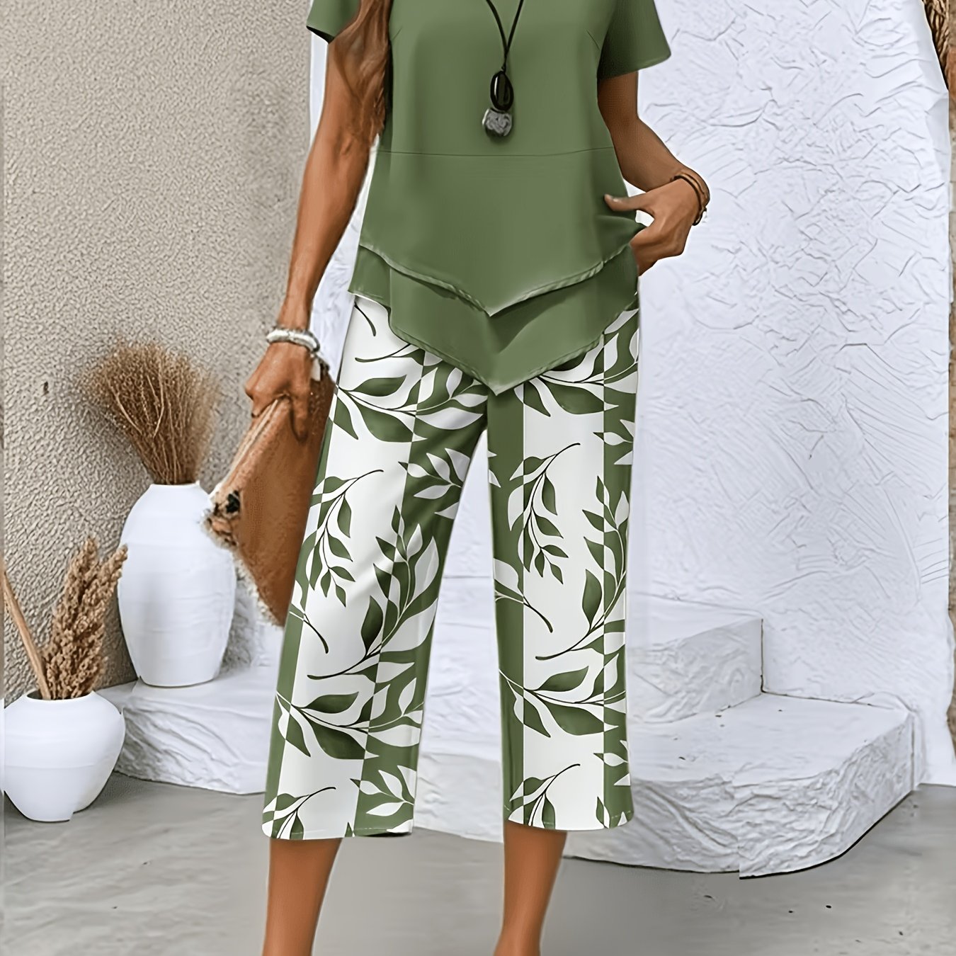 TEMU Women's Elegant Fashion Printed Cardigan And Pants Set