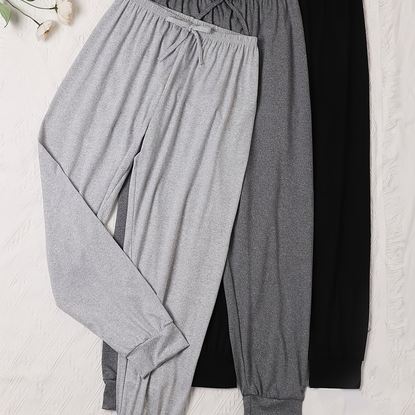 E-shop 3er-Pack Bequeme Damenhosen in Unifarben mit Druck, Stoff, Damenhosen im Freizeitstil, Bequeme Vier-Jahreszeiten-Hosen