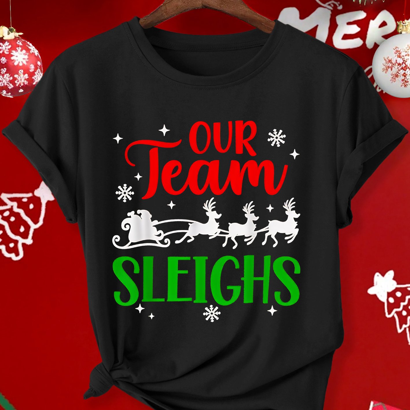 TEMU Women's Plus Size Christmas T-shirt With Santa Reindeer Sleigh Print - Short Sleeve Round Neck Loose , Stretch Fabric Suitable For Holiday