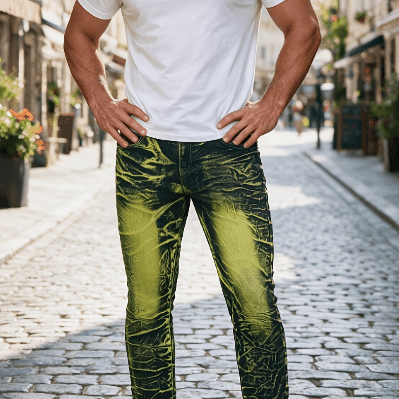 Plus-size Men's Tie-dye Stretch Denim Jeans, Plus Size