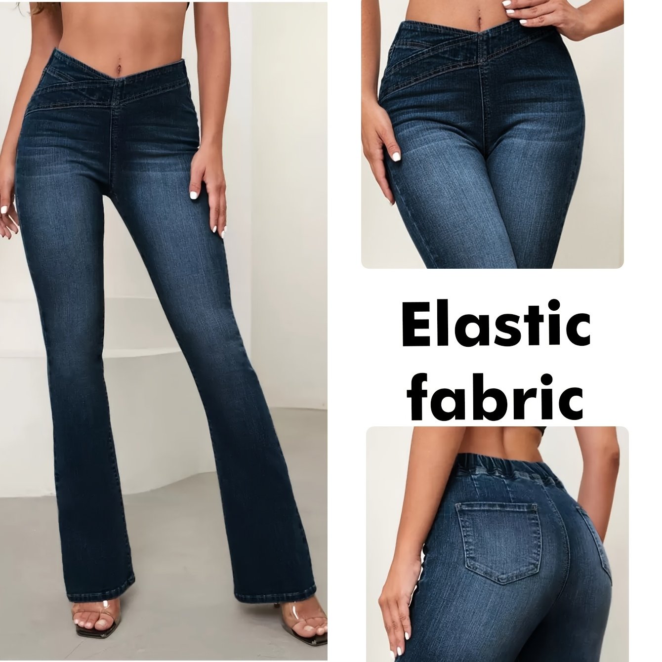 Image of New Elegant Commuter Fashion Style, Simple And Stylish Design, Commuter Style Blue Flared Denim Pants, Cross-waist Design, Slightly Flared Jeans, Women's Denim Long Pants