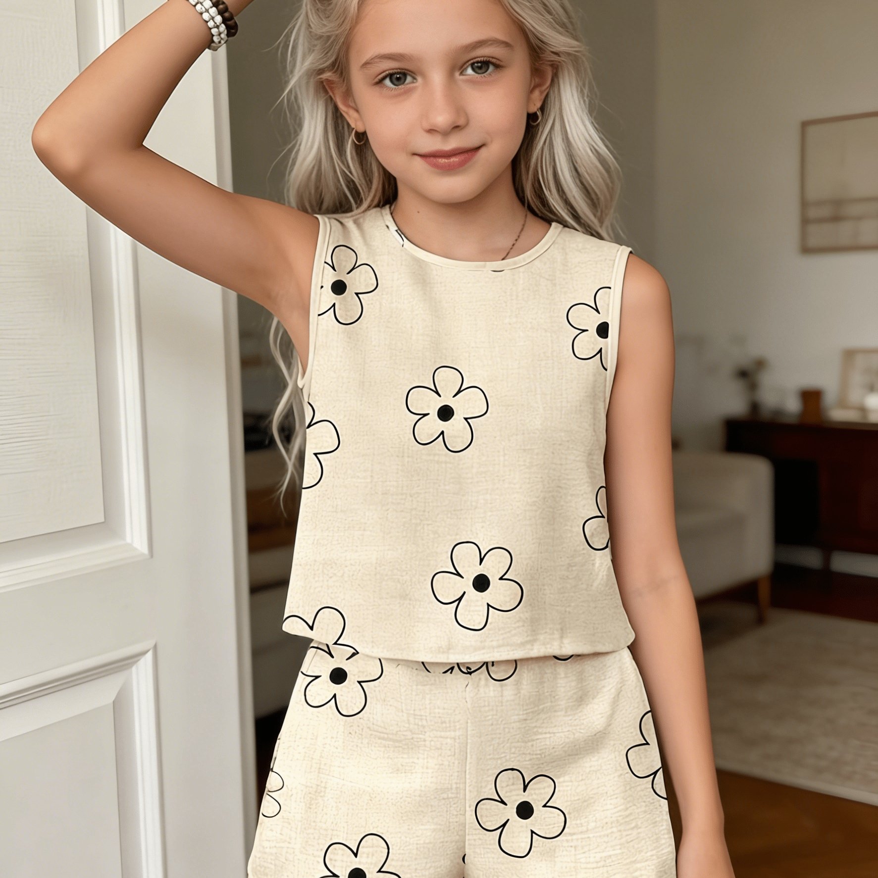 Image of Girl, Medium, And 2-piece Retro Floral Suitable For Wearing Outside Of Spring And Summer , Perfect For Outdoor