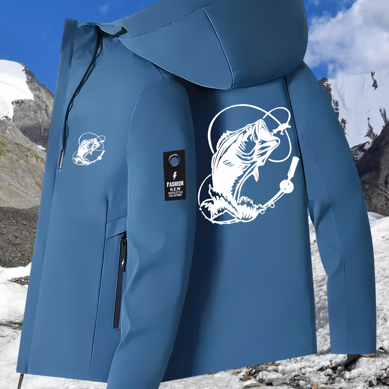 TEMU 's Windbreaker Jacket With Fishing Print, Windproof Outdoor Hiking Jacket For Men And Women