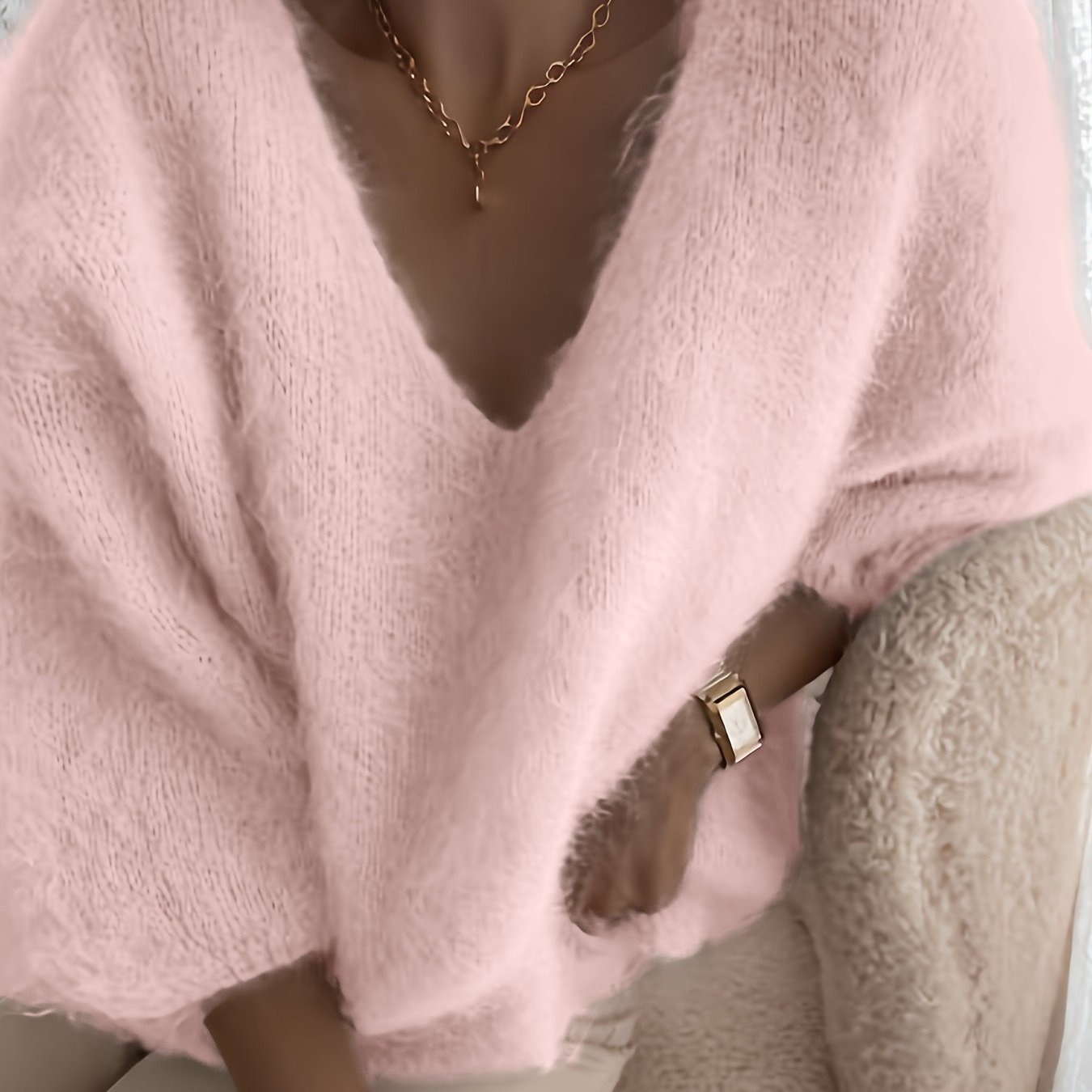 E-shop Damen Pullover mit V-Ausschnitt, 7/4 Ärmel, Herbst und Winter, neuer, einfarbiger, eleganter, lässiger Alltagsmode-Pullover