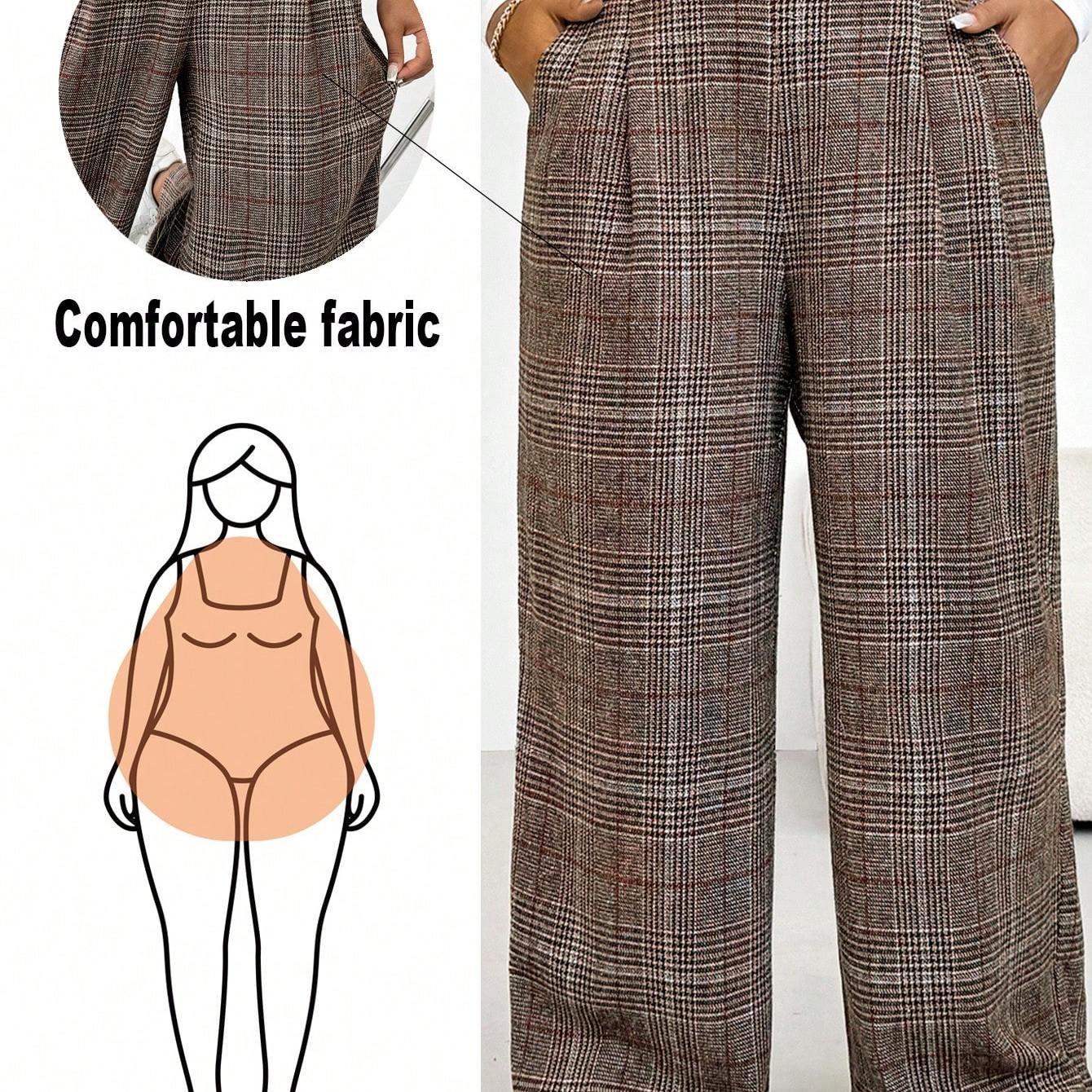 TEMU Plus Size, Plus Size Women's Vintage Wide-leg Trousers - Loose Fit Solid Color Pants Suitable For Commuting, & Casual Attire, Machine Washable -