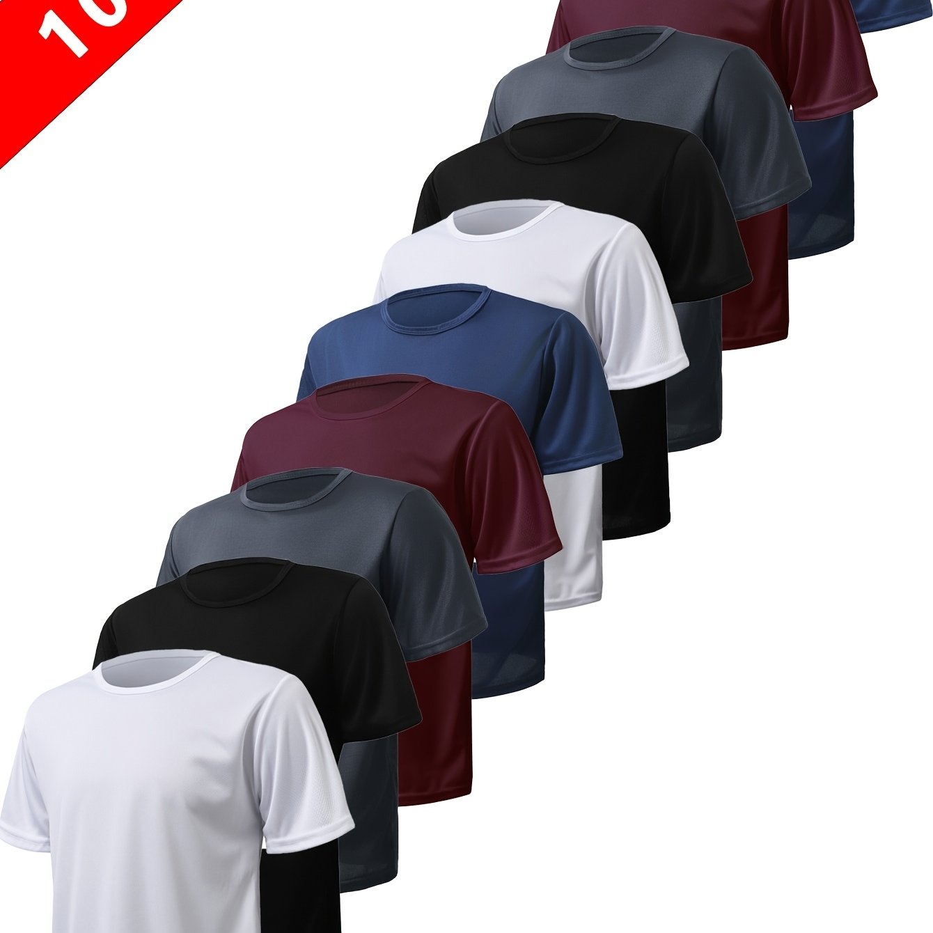 E-shop 0XL-8XL 10 Stück einfarbige Kurzarm-T-Shirts in Übergröße in gemischten Farben, leicht bequem, ideal für Sport, atmungsaktiv,
