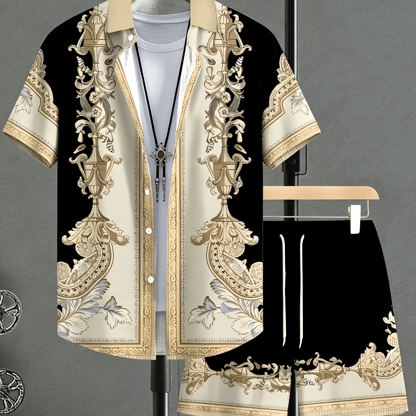 TEMU 's Casual Fashion Shirt And Shorts 2pcs Set, Suitable For Summer Daily Wear, Casual , Parties, And Travel Gifts, Gatherings, Beach, Festival