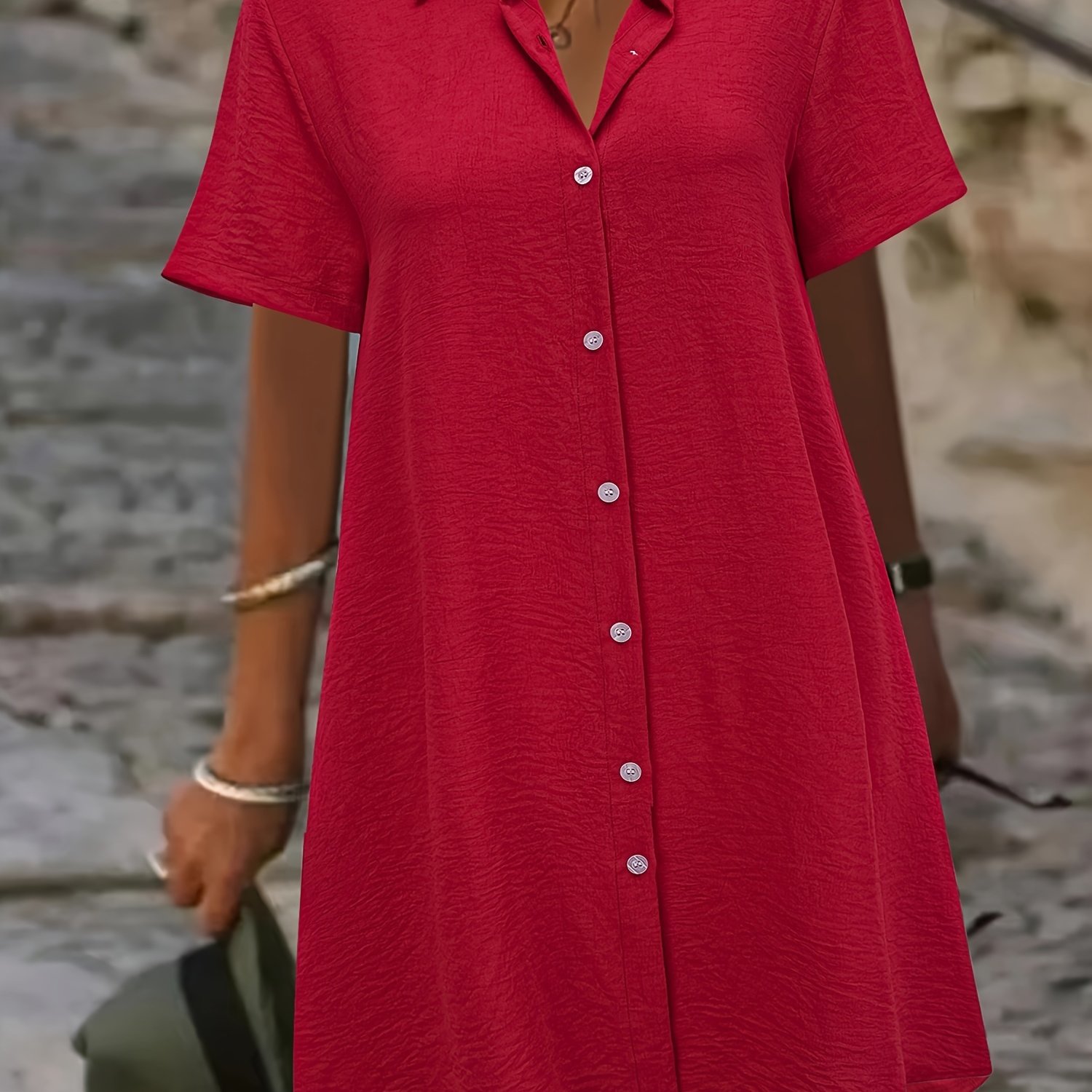 Image of Plus Size, Plus-size Women's European And , Elegant Mid-length Short Dress For, Women's Shirt Dress