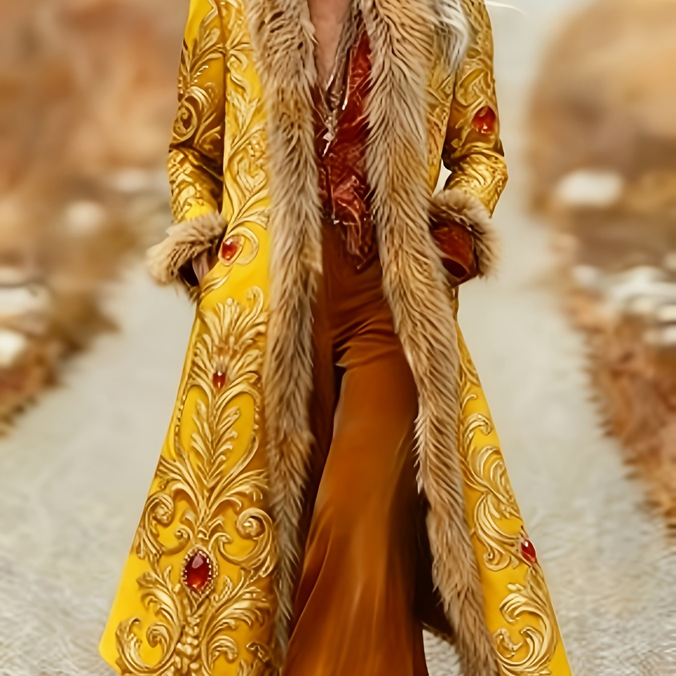 Printed Design Not Textured Ladies' Western Retro Style Autumn And Winter Warm Long-sleeved Retro Printed Jacket Coat - Western Printed Jacket Lapel Coat