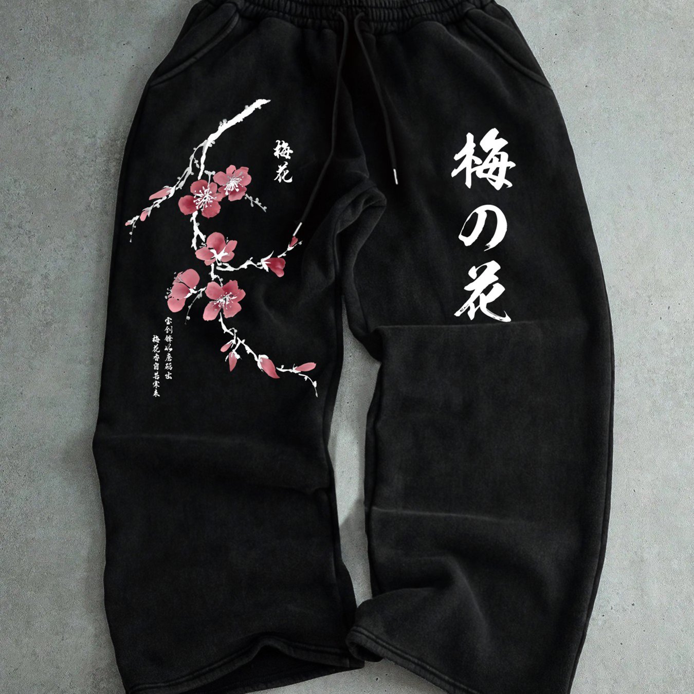 TEMU Men's Casual Long Pants S-2xl Size Regular Fit Print And Japanese Text Design Comfortable Skin-friendly Daily Wear Trousers Loose Fit Suitable