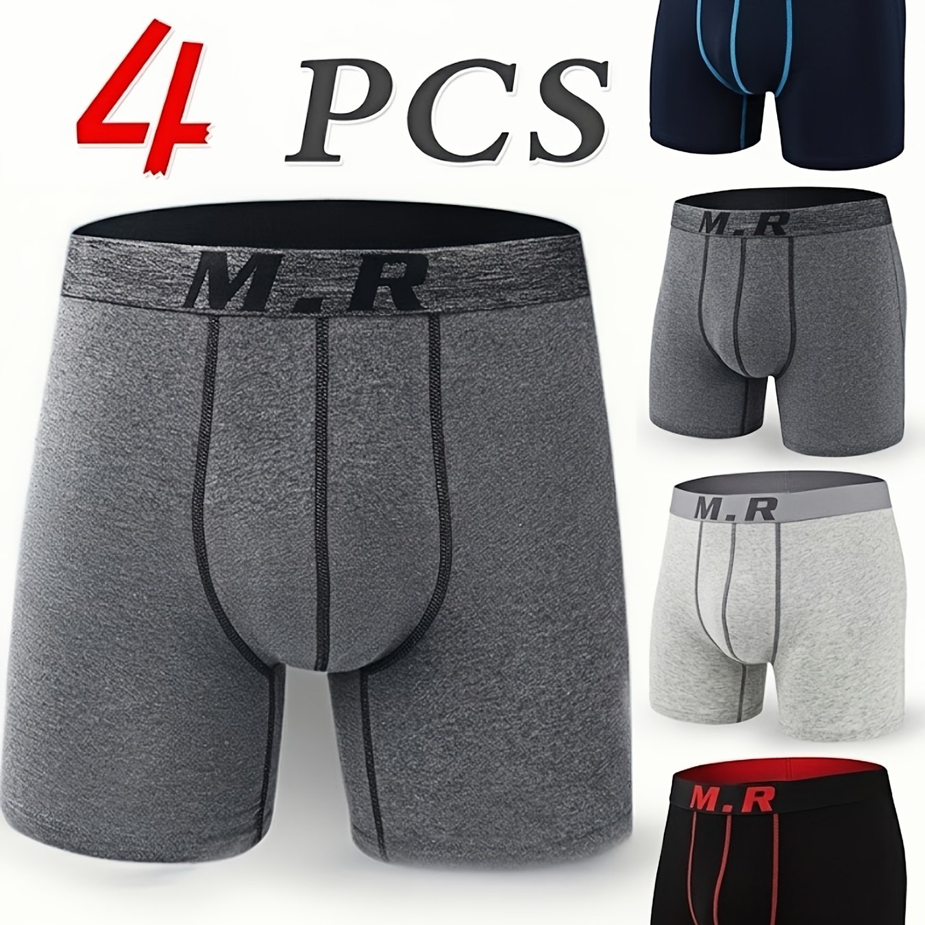 Image of 4pcs Men's Underwear Set Lengthened Anti-wear Comfortable Breathable Sports Boxer Briefs Underwear Set