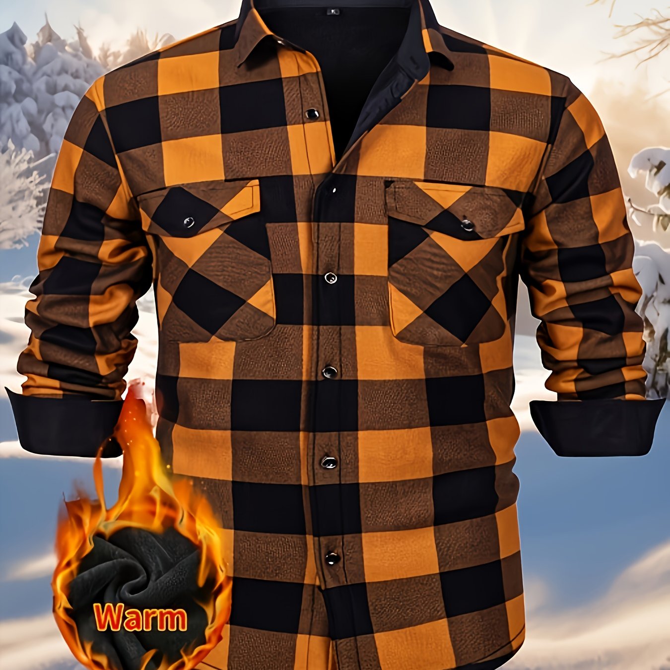 TEMU Autumn/winter Flannel Shirt For Men, -lined, Thickened, Warm, Long-sleeve Workwear Jacket, Casual Top, New Season