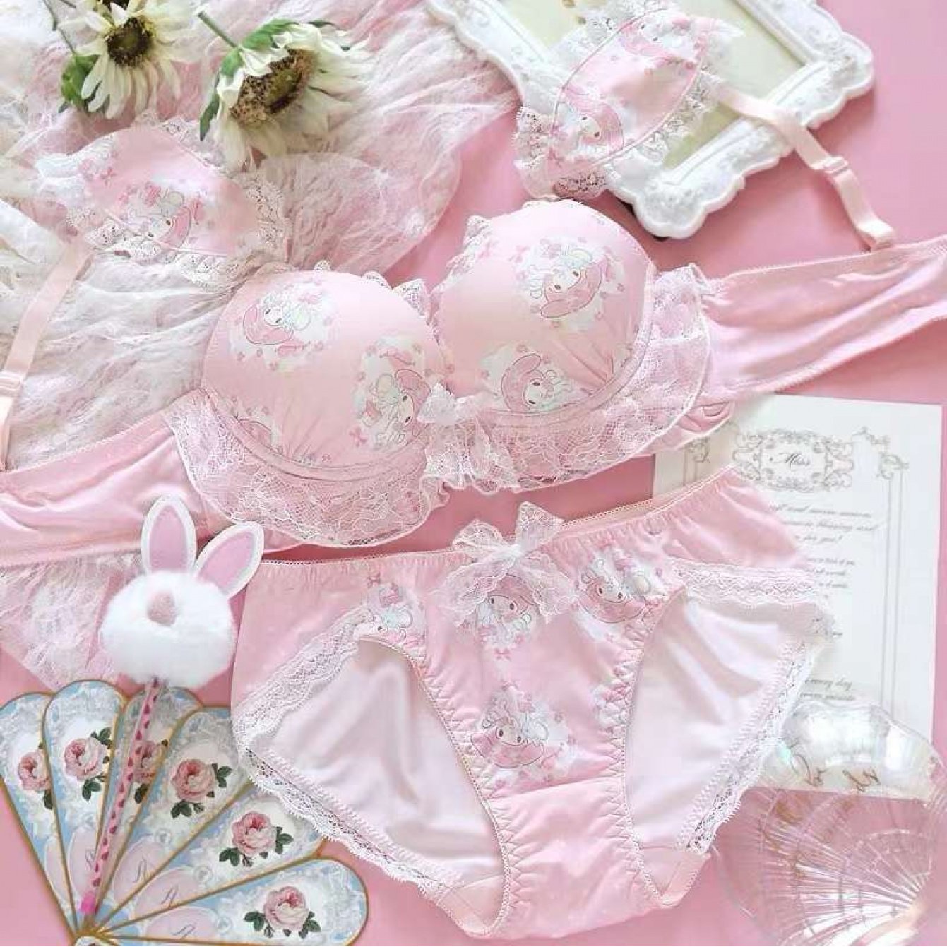 Wireless Bra & Underwear Set - Soft Lace Heart Push-up Small Chest Suitable For, Machine Washable Matching Panty And Bra System