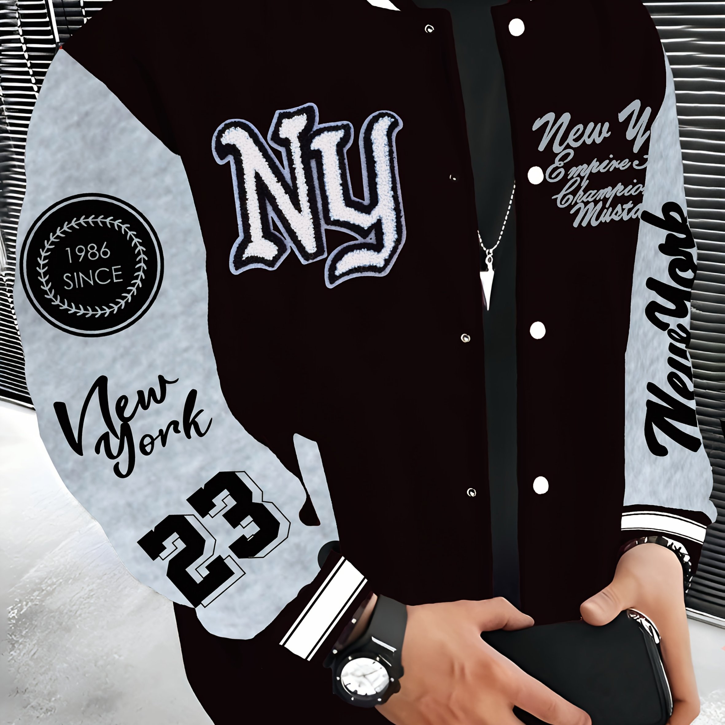 TEMU Autumn And Winter Trendy Brand Embroidered Lightweight Fleece Oversized Baseball Jackets For Men And Women, Stylish Sportswear For Couples, Rock