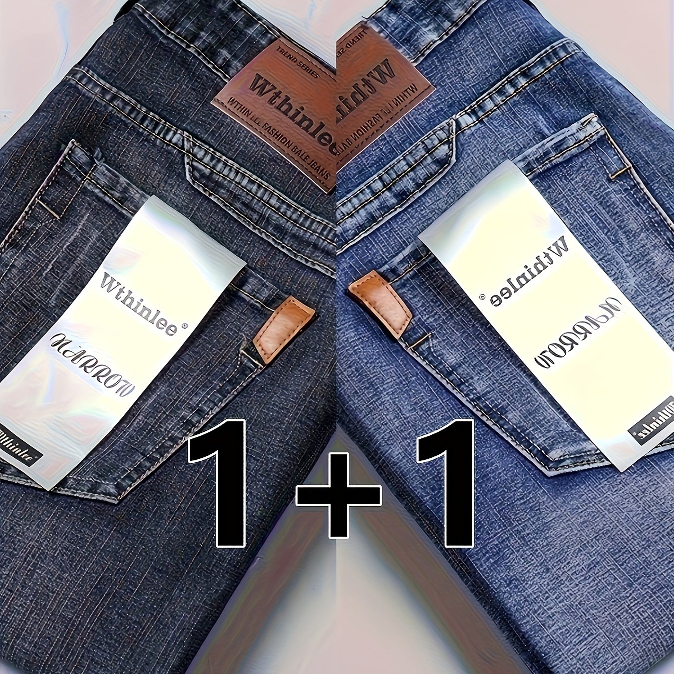 2-pc Men's Jeans, Straight Fit, Washed And Durable, Slim Fit With Stretch For Work, Casual, And Business Wear, -, Men's Pants, Men's Long Pants, Men's Clothing, And