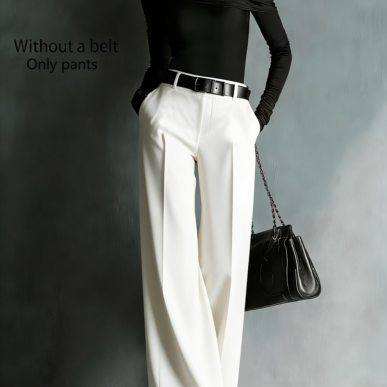 E-shop Neue Damenhose für Frühling/Sommer, einfarbig, hohe Taille, locker sitzend, eleganter gerader Schnitt, Knopf-Design, maschinenwaschbar, geeignet