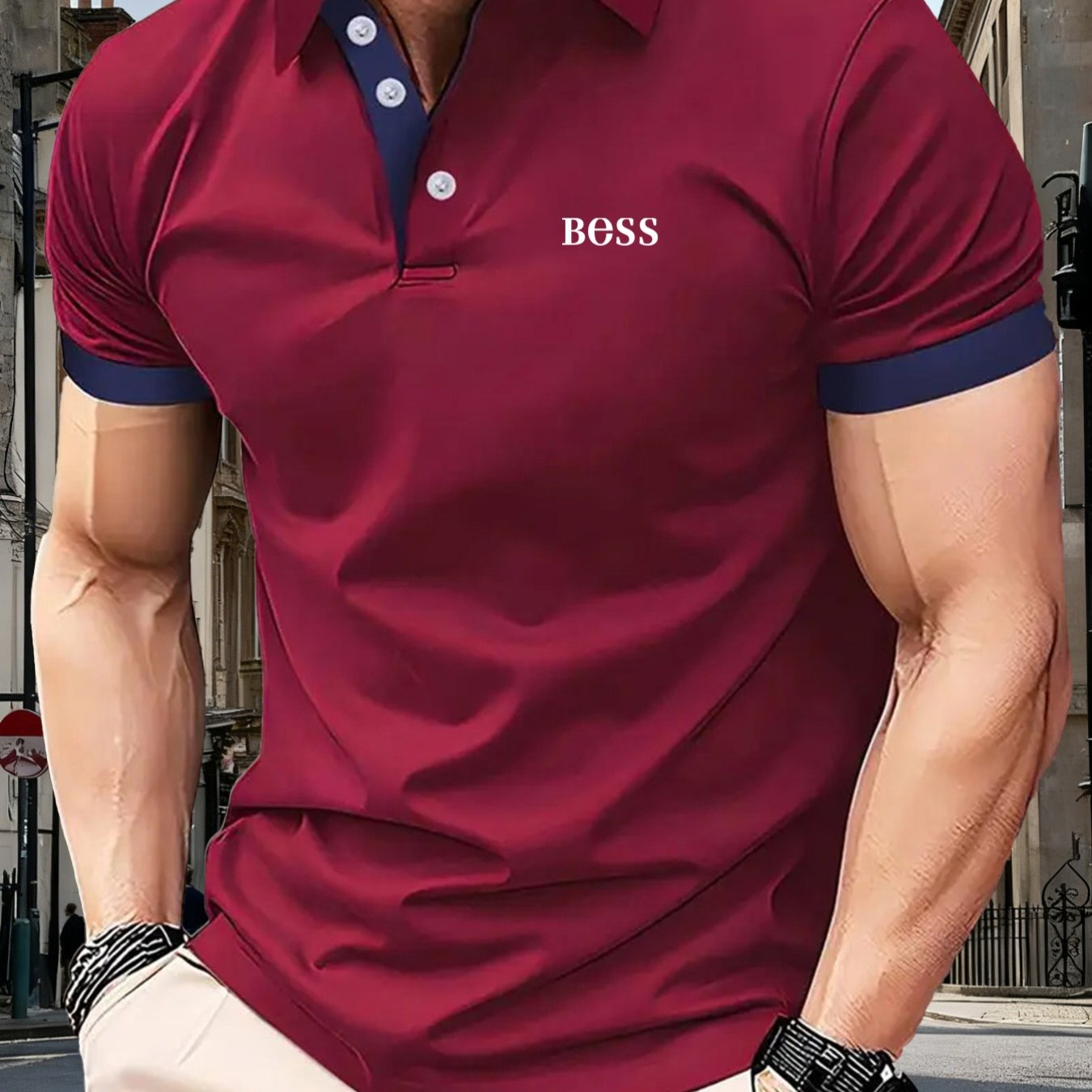 E-shop H333-P112# Regular Fit Kurzarm-Premium-Herren-Polohemd, minimalistisches Buchstaben-Druckdesign, Polyestergewebe, klassischer Kragen,