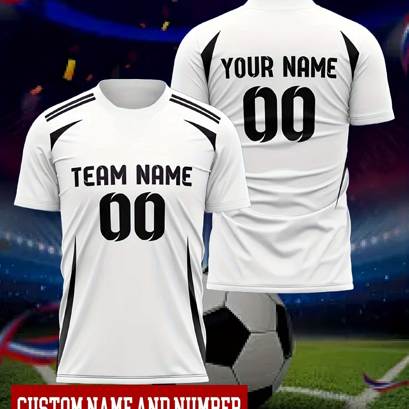 TEMU Maillot de Football Personnalisé pour Équipe, Nom et Numéro sur le Devant et l'Arrière, Maillot Léger à Col Rond Confortable pour , Tenue