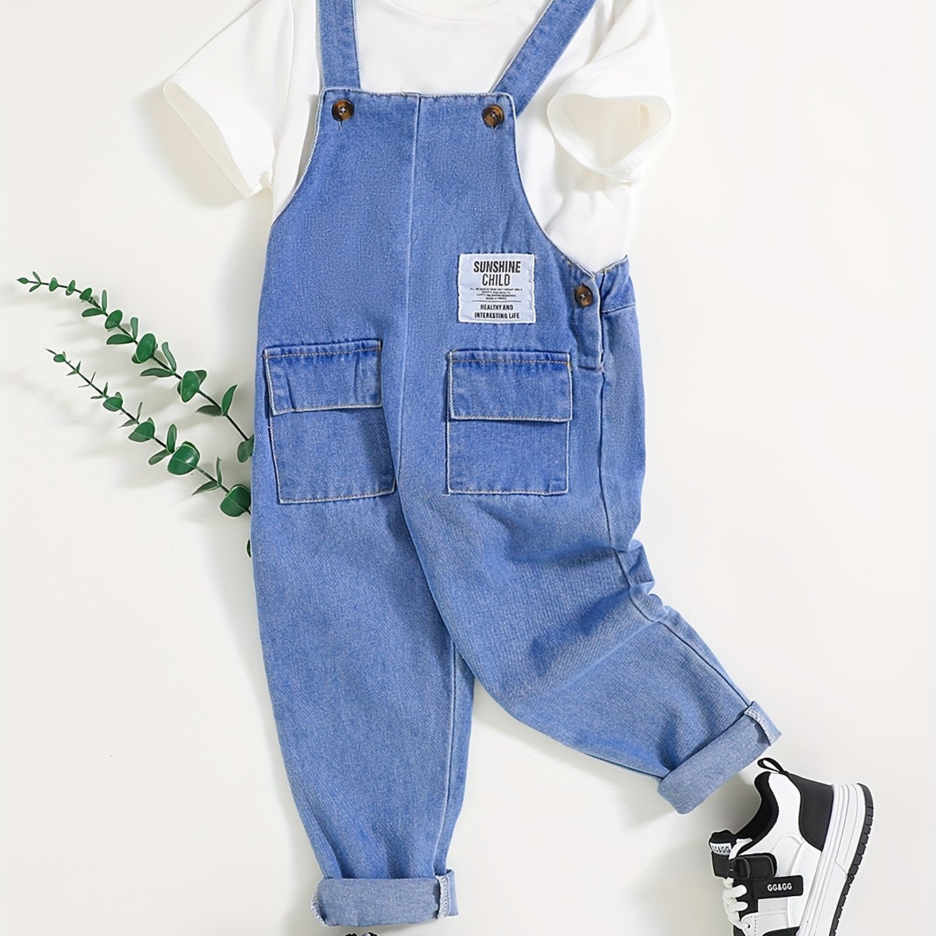 Image of 1pc Boys' Teen Fashion Patch Pocket Denim Overalls Long Trousers