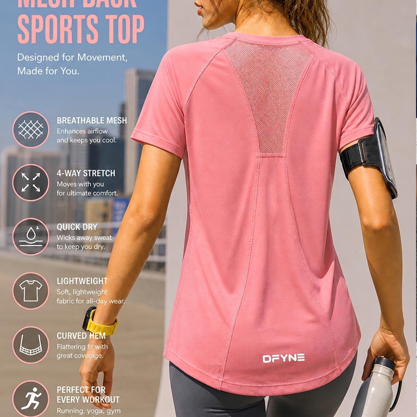 TEMU Women's Quick-dry Breathable Athletic Top -friendly Back Mesh Ventilation Gym Running Short Sleeve Outdoor Hiking T-shirt
