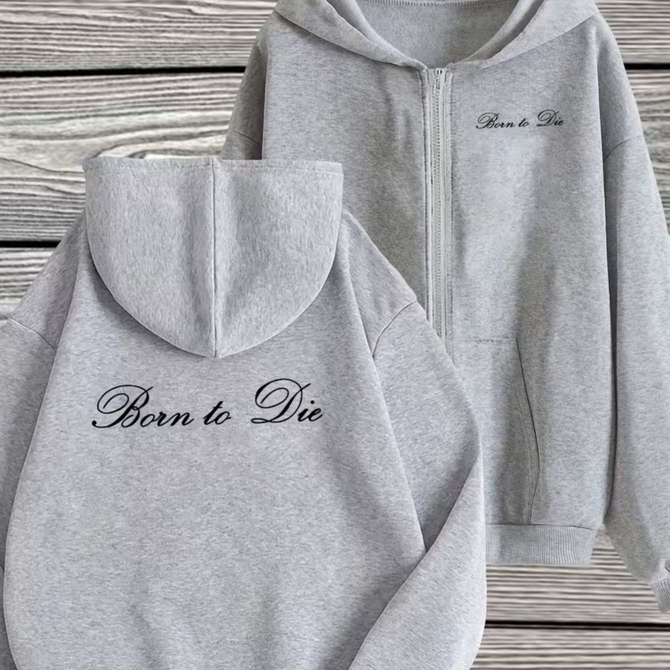 TEMU Women's "" Letter Graphic Zip-up Hooded Sweatshirt - Cute Kawaii Style Full-zip With Front Pocket, Machine Washable Polyester Fiber, Casual