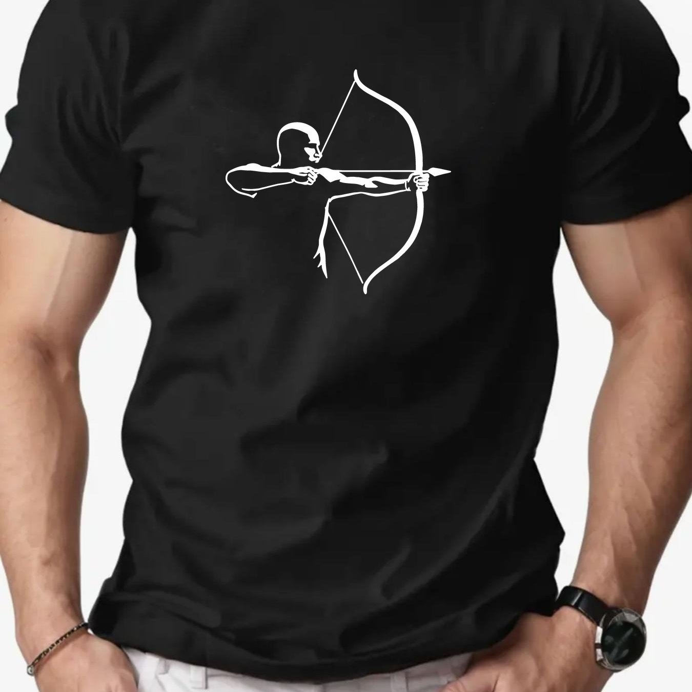 TEMU Men's Archery Silhouette Pattern Summer Casual Crew Neck Short T-shirt