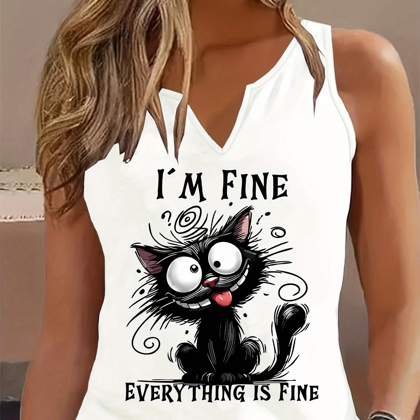 TEMU Graphic Print Tank Top, Sleeveless Casual Top For Summer & Spring, Women's Clothing