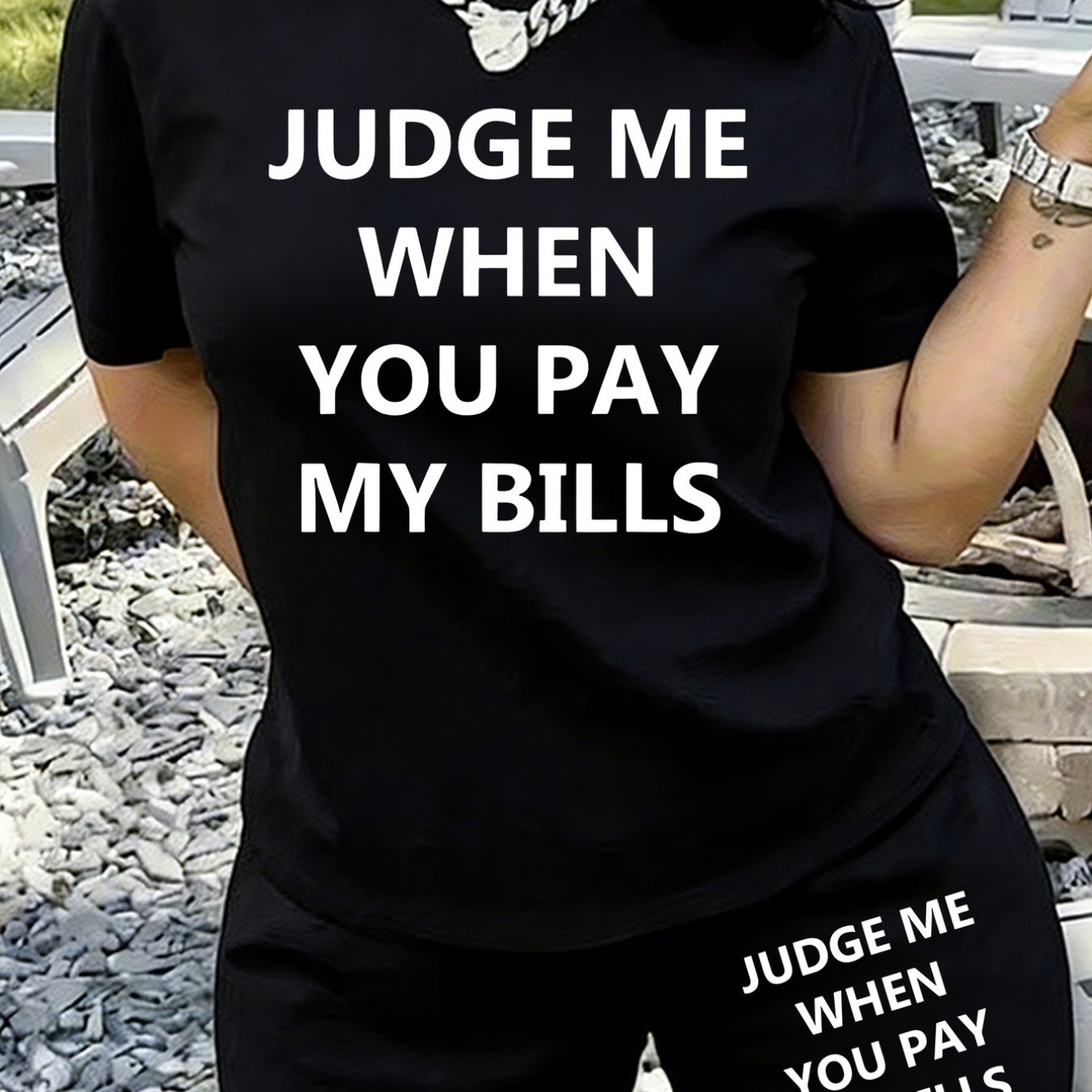 TEMU 2pcs Women's Summer Outfit Matching Suit - "when I'm Self" Motivational Quote Short Sleeve Round Neck Suit With Pockets | Short Pants & Elastic