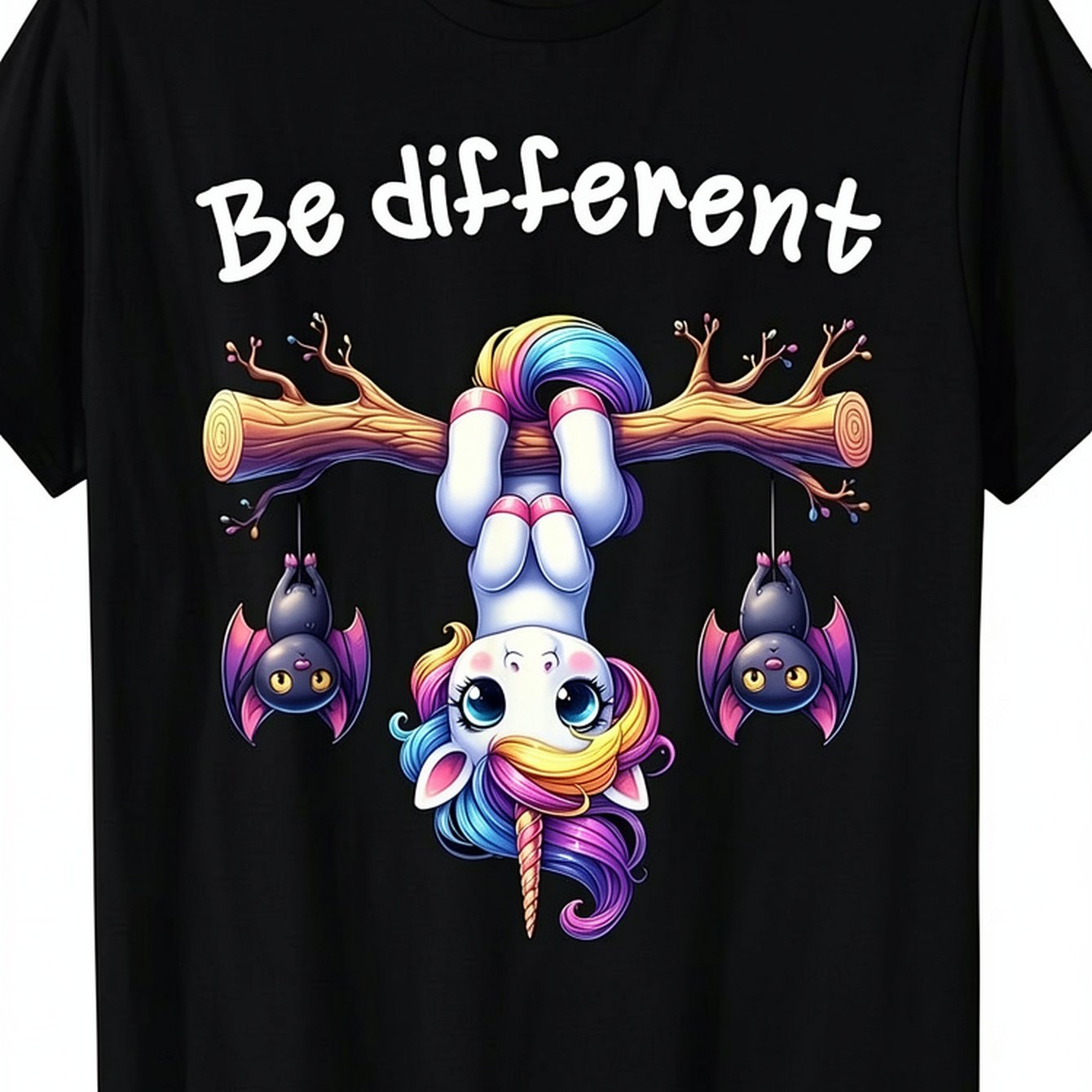TEMU Funny Unicorn T-shirt For Men Women | Black, Crew Neck, Stretch Fabric, Regular Fit, Casual Wear
