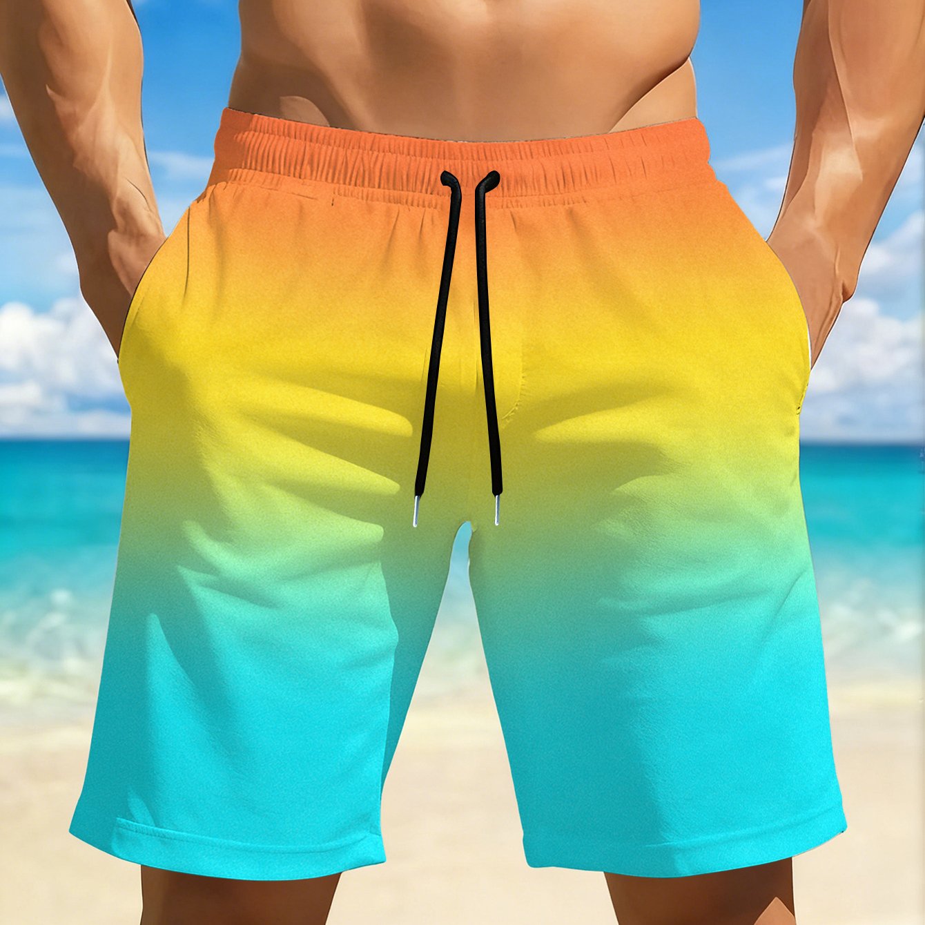 TEMU Men's Quick-dry Breathable Beach Shorts, Featuring Colorful Printed Designs, Elastic Waistband With Drawstring, And Pockets, Shorts Are Perfect