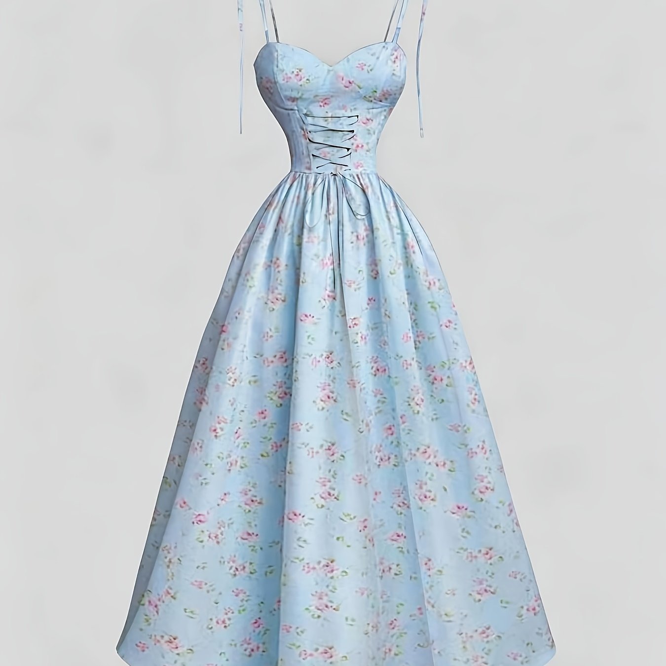 TEMU Women's Elegant Casual Sleeveless Fitted Tie-waist Camisole Dress, Floral Print, Shirred Waist Elegant Design, Hand-tied Bow Adjustable Thin
