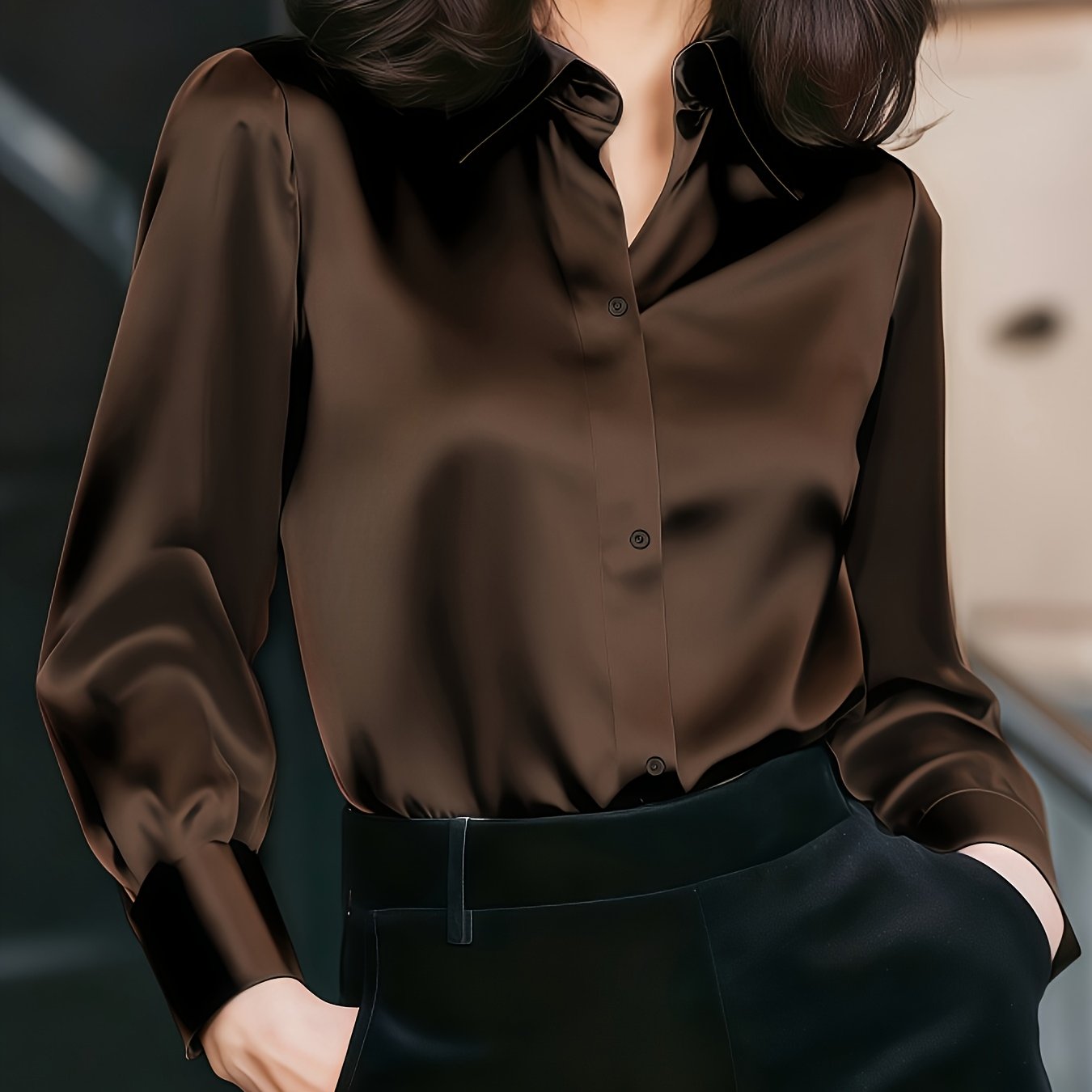 Women's Spring/autumn Elegant Satin Solid Color Shirt For Commuting