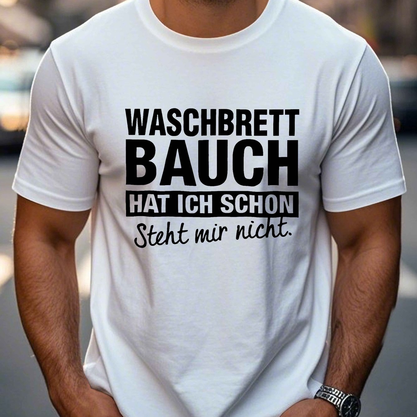 E-shop Herren Freizeit Rundhals T-Shirt, 100% Polyester Strickstoff, Regular Fit, Geometrisches Muster, Leicht Dehnbar, Sommer Oberteil, 150g/m² -