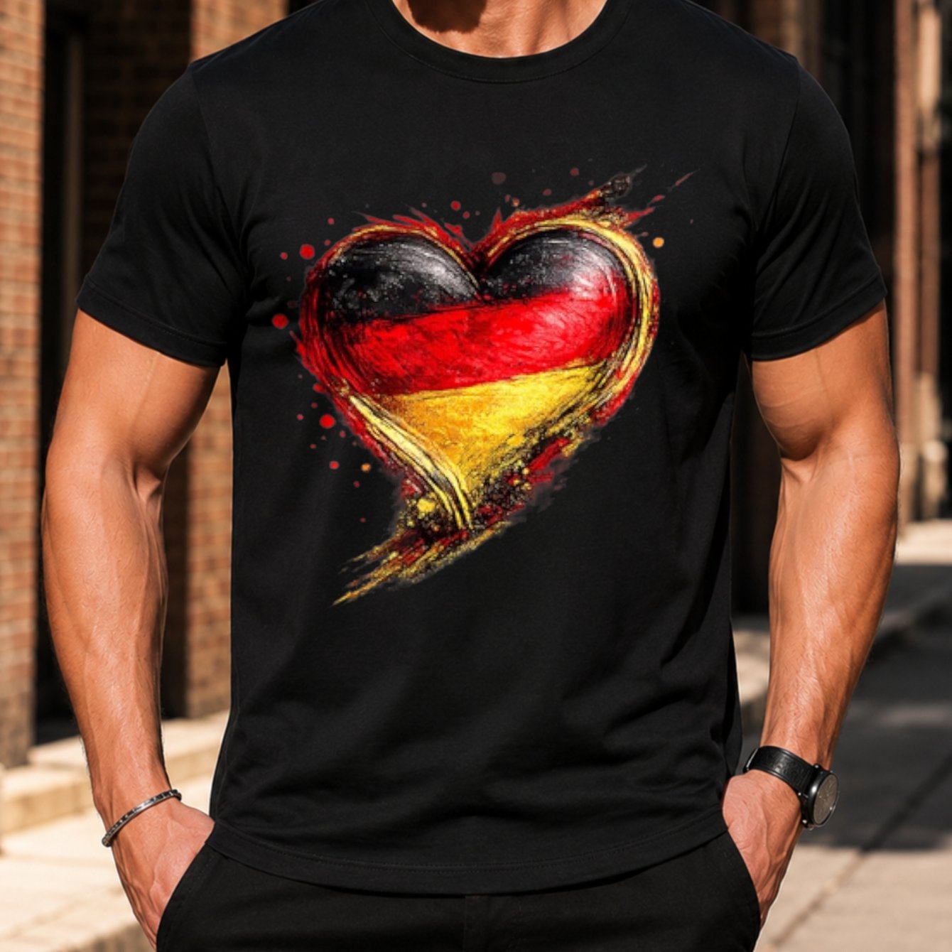 Heart With German Flag Colors, Abstract Paint , Patriotic Symbol, Men's T-shirt