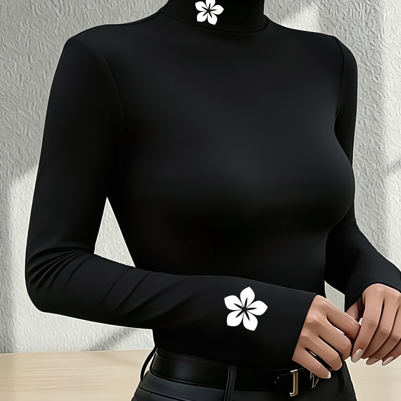 TEMU New Base Layer Sweater, High Neck Thickened Printed Top, Y5k Women's Long Sleeve T-shirt, And Base Layer, Women's Thermal Warm Long Sleeve Top,