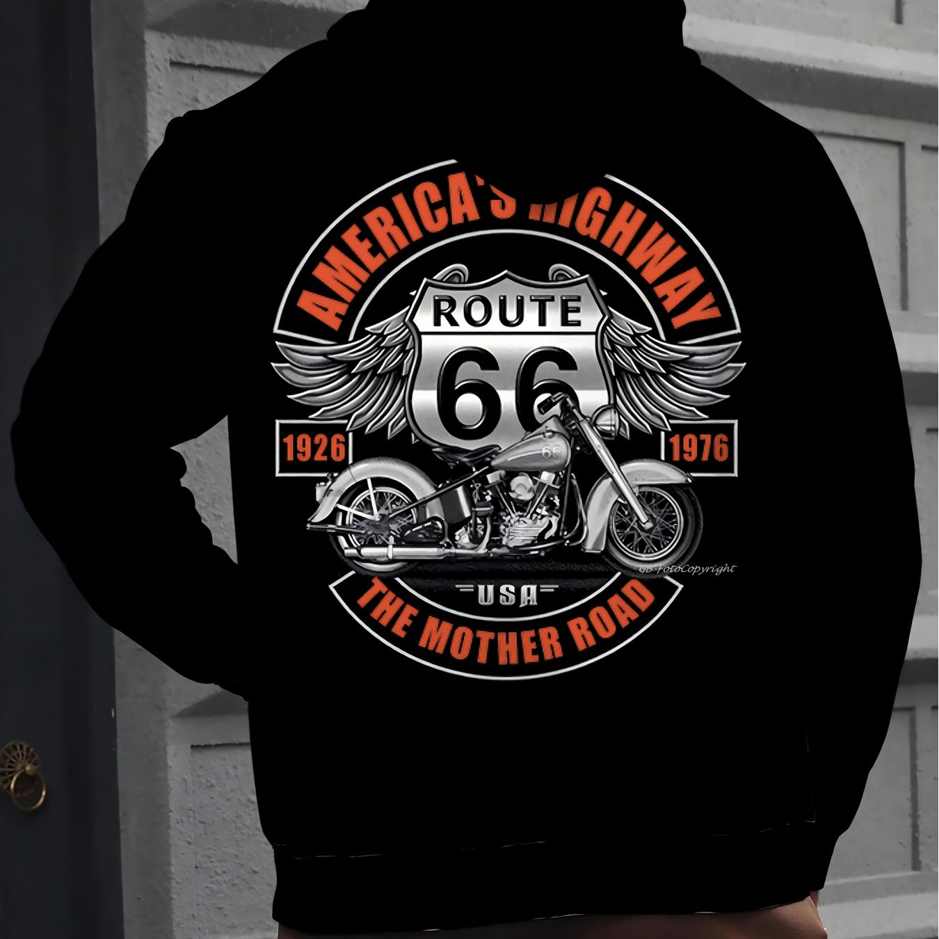 TEMU Route 66 Motorcycle Style Hooded Sweatshirt, A Cool And Stylish For Plus-size Men, Fashionable And Colorful, Stylish And Comfortable Men's