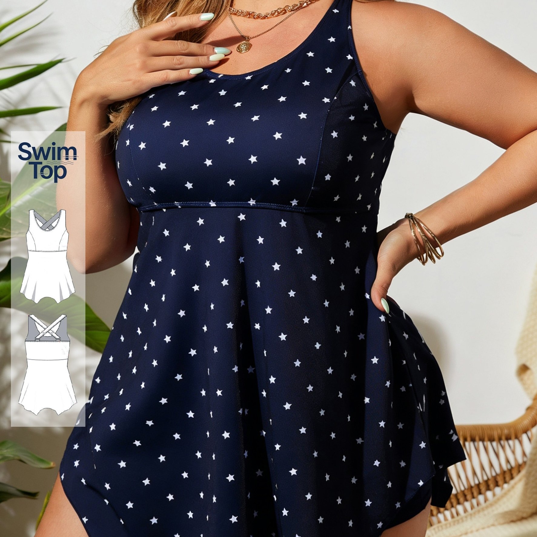 Image of Women's Plus Size Tankini Swimsuit Skirt, Women's Top Swimwear, No Bottom, Plus Size , Irregular Hem