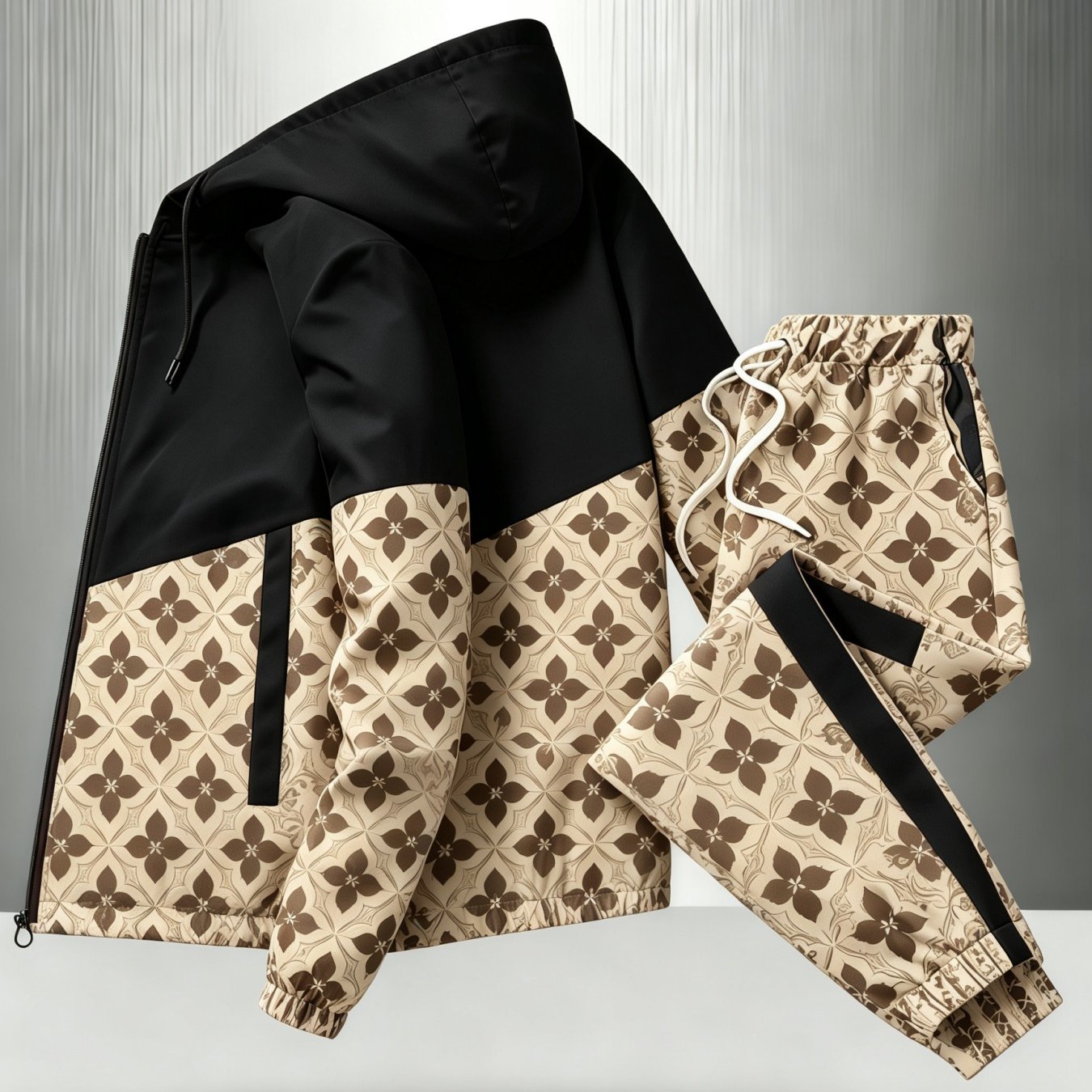 TEMU Unisex Hooded Tracksuit Set, 2pcs Jogging Set, Color-block Hooded Jacket, Printed Sports Set, Casual Zip-up Hoodie Set, Sporty Casual Hooded