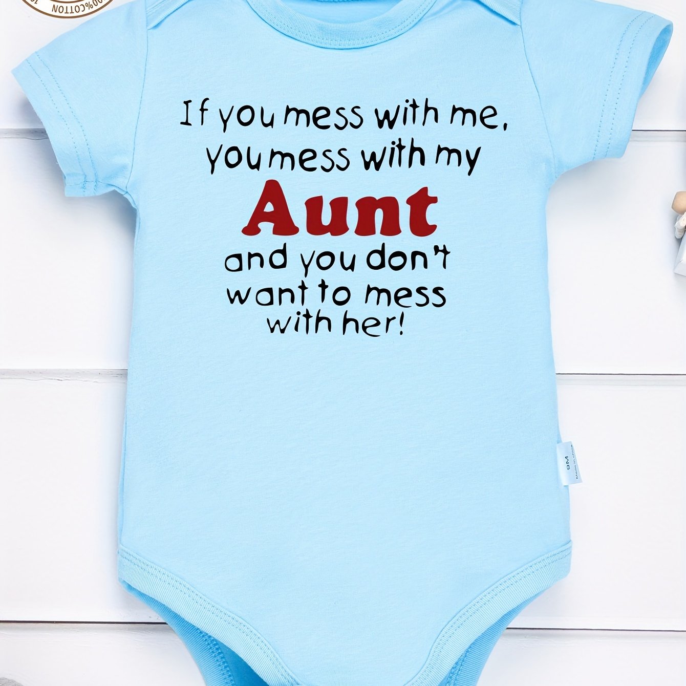 TEMU Cotton Baby Onesies. Mess With Me, You Mess With Me Aunt, Letter Printed Soft Casual Round Neck Baby Onesies, Perfect For Outdoor
