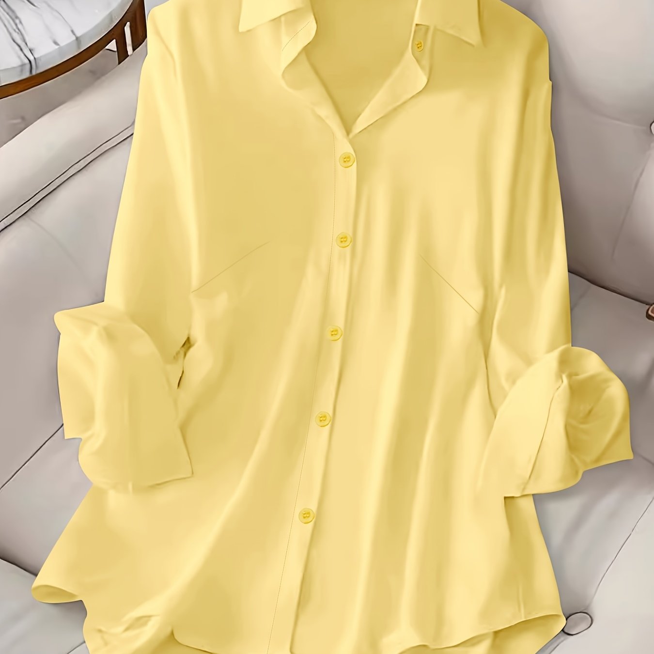 TEMU Plus Size, Plus Size Women's Shirt European And Lapel Single-breasted Solid Color Long-sleeved Women's Shirt 2025