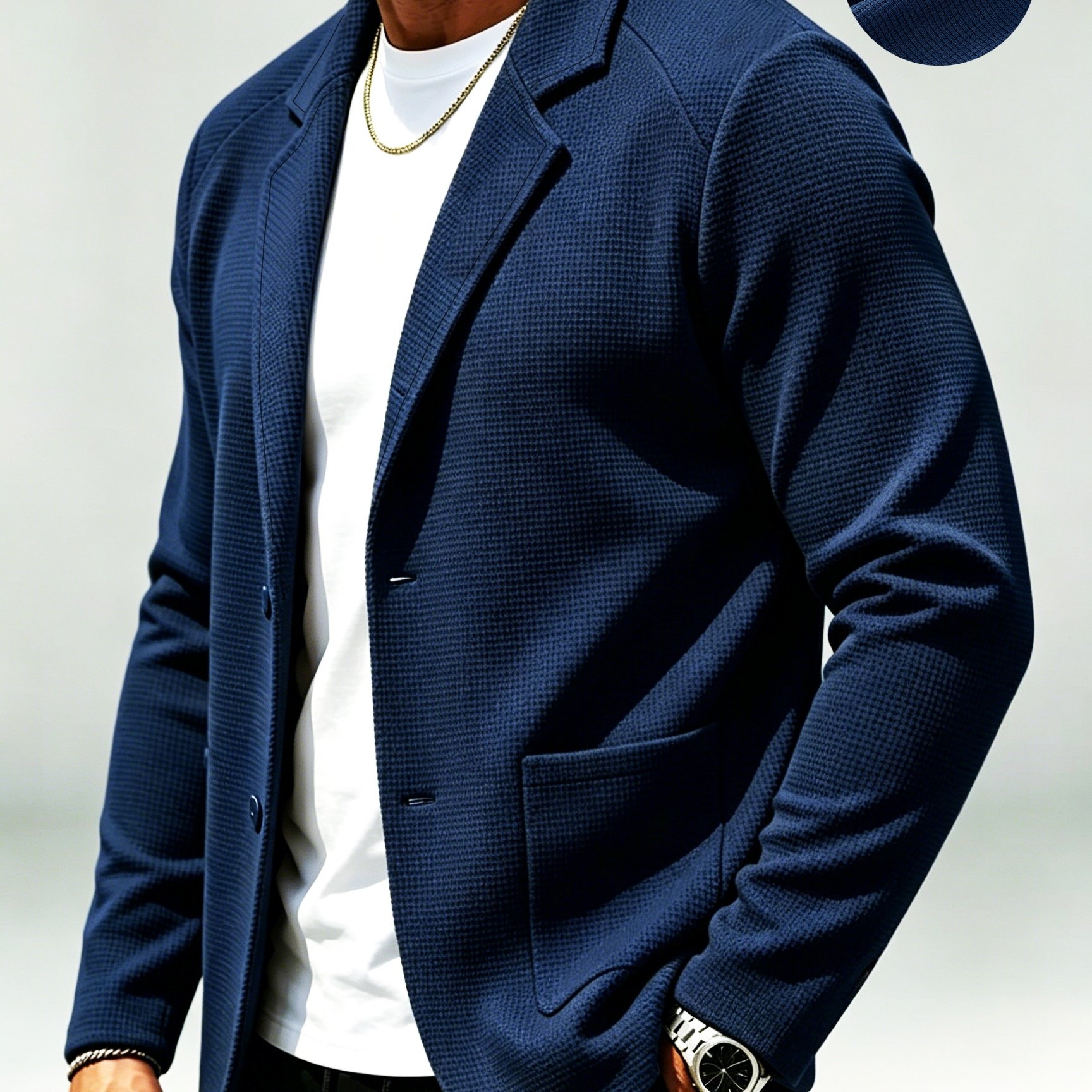 TEMU Men's New Heavyweight Autumn/winter Casual Notched Lapel Cardigan Jacket, Knitted Waffle Upgraded Fabric Knit Outerwear, Comfortable To The