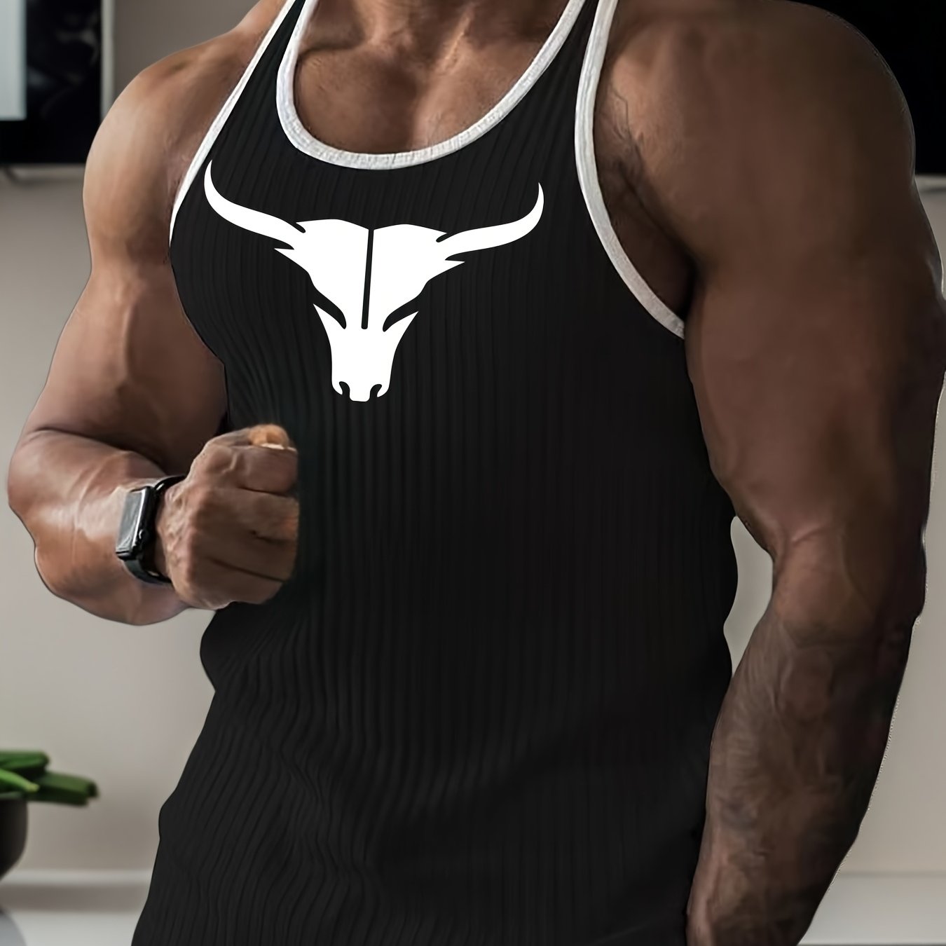 TEMU Breathable Summer Men's Outdoor Printed Tank Top, Casual Knitted Training Sleeveless Sports Fitness Tank Top