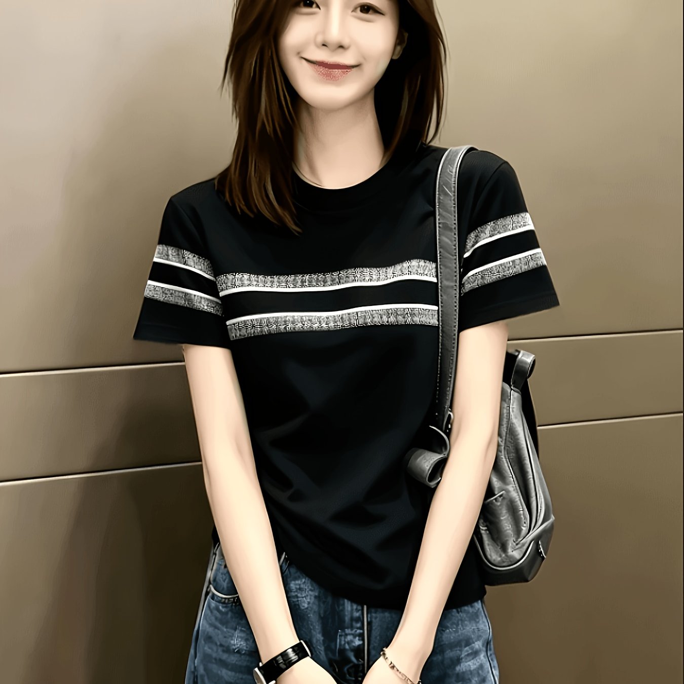 TEMU 다재다능한 트렌디 브랜드 레귤러 숄더 반팔 티셔츠 여성 여름 신상 엄마룩 기질 젊은 스타일 탑